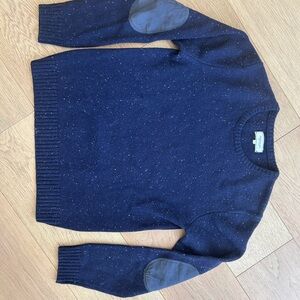 Frank & Oak Navy Speckled Crewneck Sweater with Gray Elbow Patches